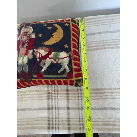 Vintage Needlepoint Nutcracker Pillow Horse Moon Scene 9x9 Velvet Back - Picture 4 of 4
